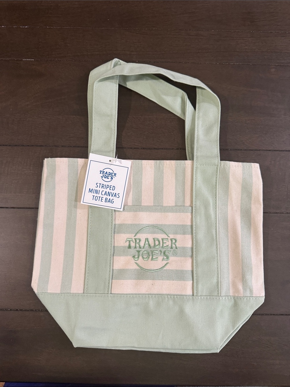 NWT Trader Joe's Green & Cream Striped Mini Tote Bag
